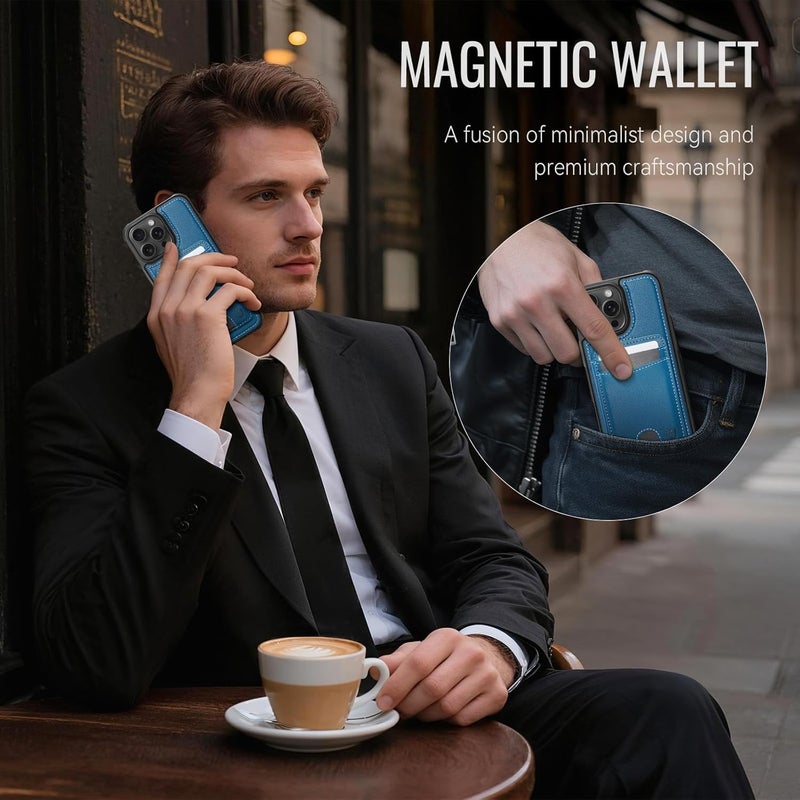 Usroom for iPhone 16 Pro Detachable Wallet Case with Card Holder, 2 in 1 RFID Blocking Credit Slots Kickstand Shockproof Phone Wallet for iPhone 16 Pro 6.3" Blue - Image 5
